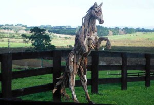 Prancing horse driftwood art sculpture